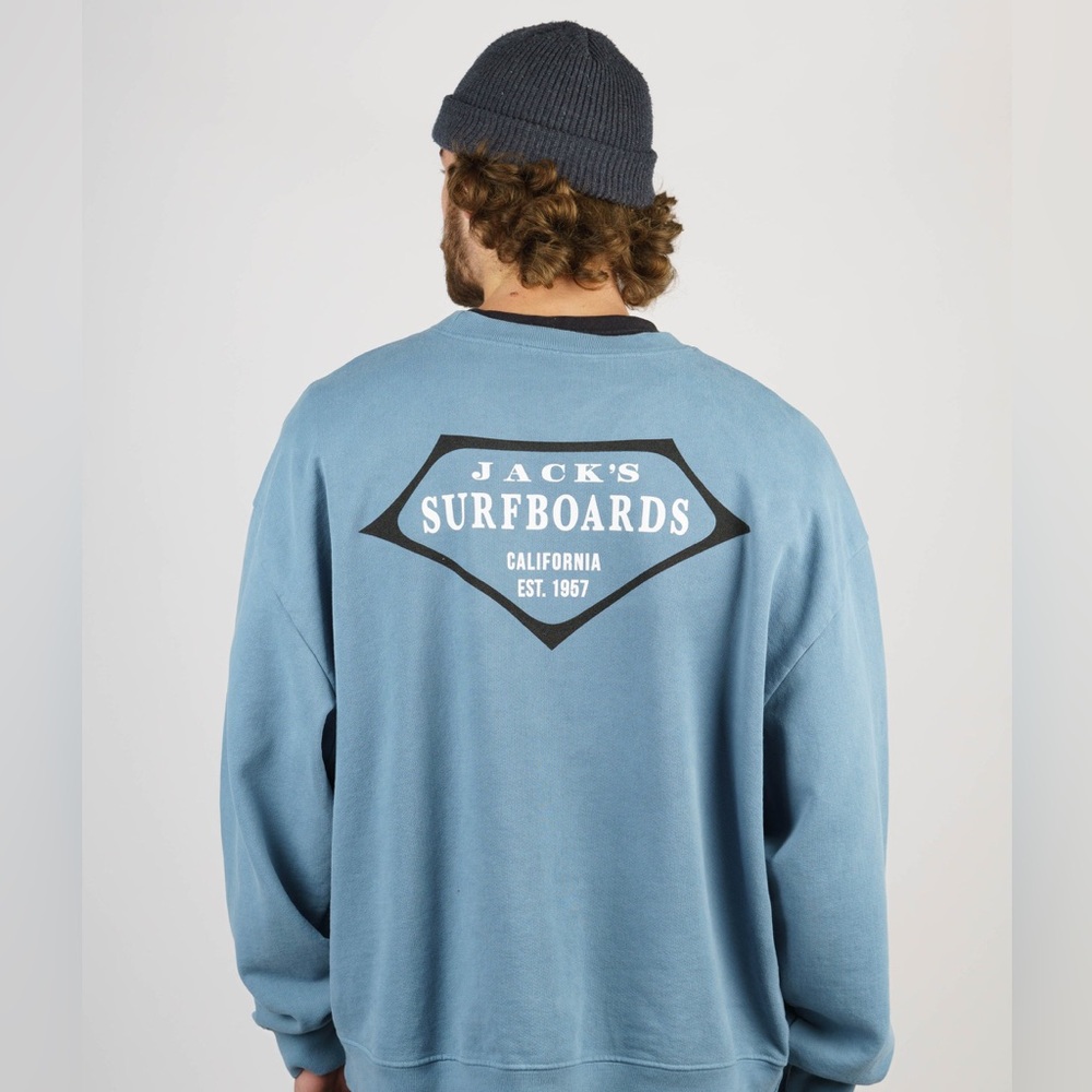 Jacks Surfboards Retro Lam Heavyweight Crewneck - Blue, small